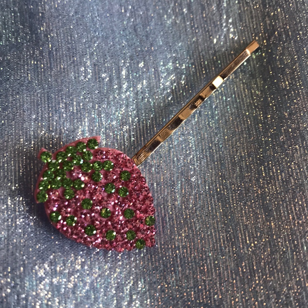 6/$15 Rhinestone Strawberry Gold Tone Bobby Pin Hair Clip